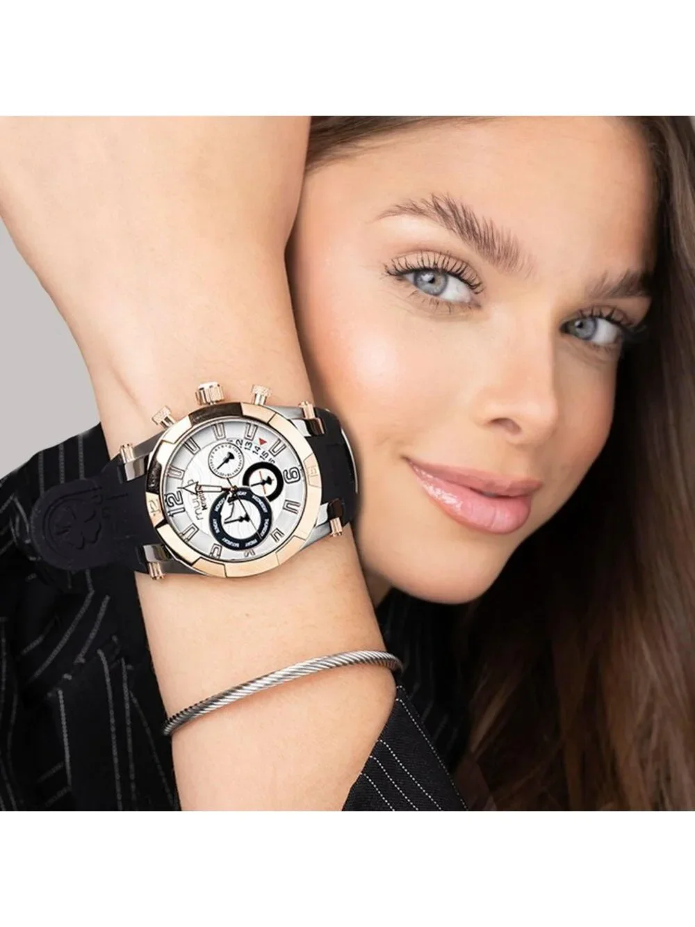 Women's Black Rose Gold Large Face Waterproof Stainless Steel Quartz Watches